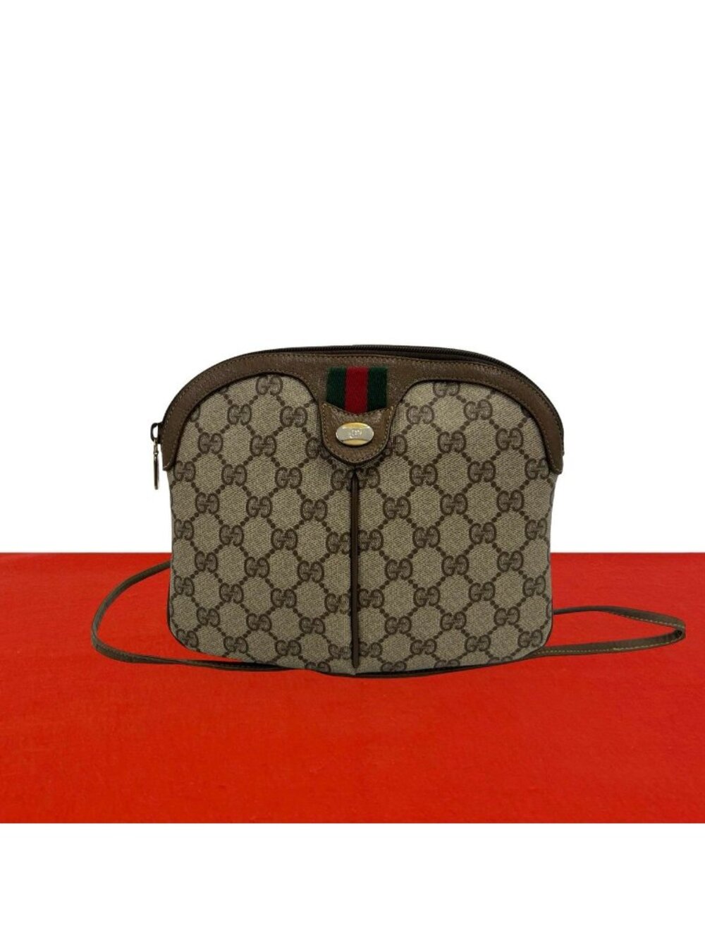 Gucci Vintage Sherry Line GG Logo Leather Shoulder Bag Pochette Brown